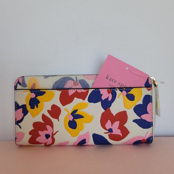 KATE SPADE Spencer Summer Flower Embossed Zip-around Continental Wallet- Cream ⭐ - Picture 7 of 16